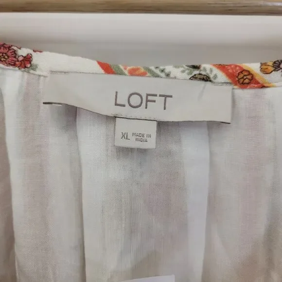 LOFT Floral Print Midi Dress - Cream and Brown - Picture 3 of 10